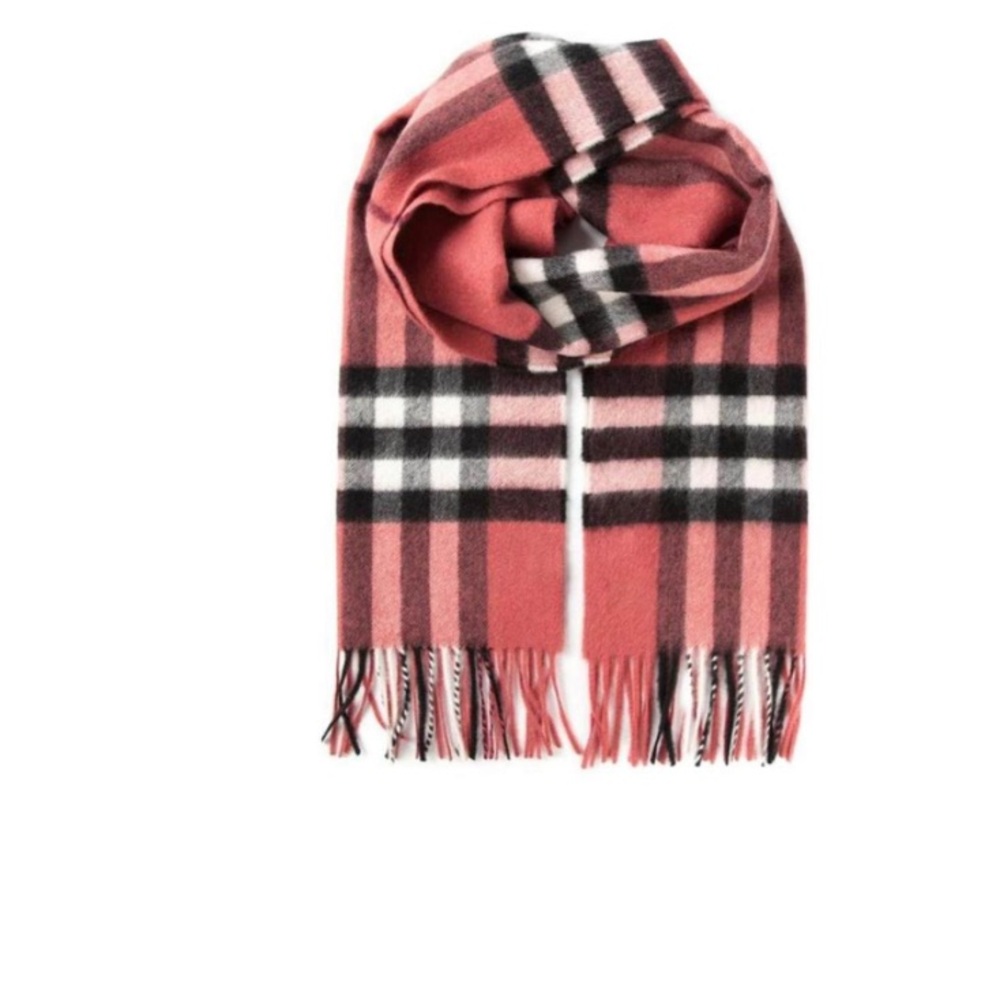 Burberry Womens Black/pink 74x28 Plaid detail scarf tossal Giant Check Cashmere